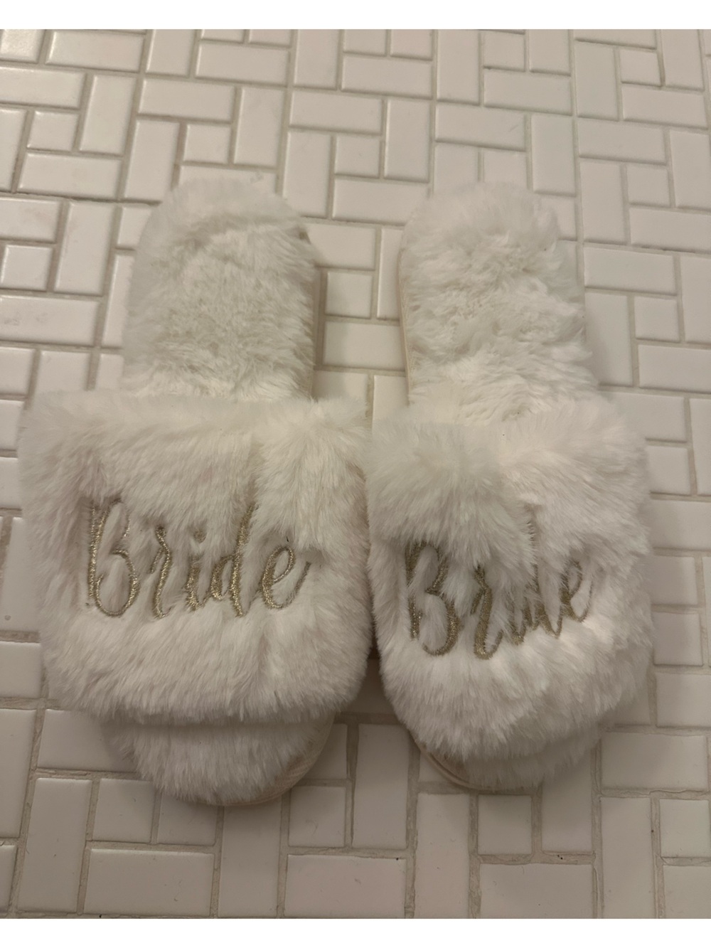 White Faux Fur 'Bride' Slippers - for Wedding & Bachelorette